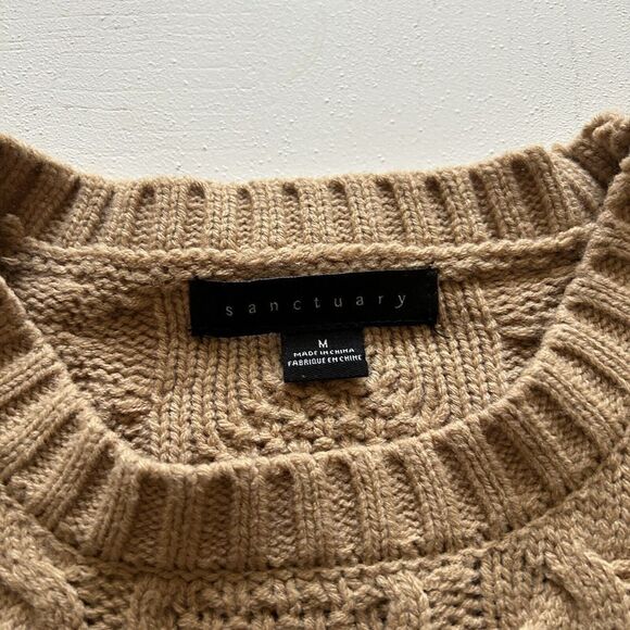 Sanctuary Cable Knit Sweater Camel Brown Tan crewneck Size Medium - Picture 8 of 10